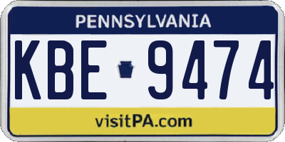 PA license plate KBE9474