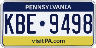PA license plate KBE9498