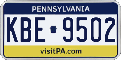 PA license plate KBE9502