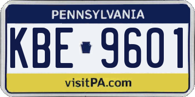 PA license plate KBE9601