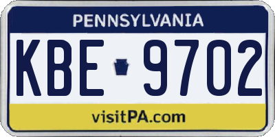 PA license plate KBE9702