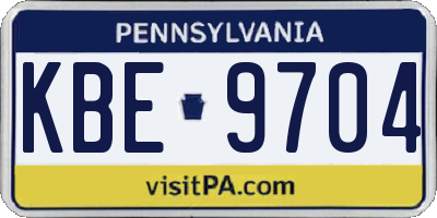 PA license plate KBE9704