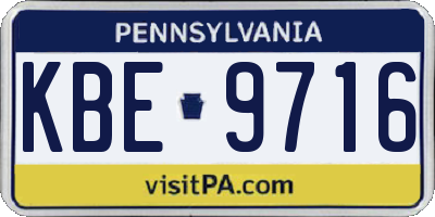 PA license plate KBE9716
