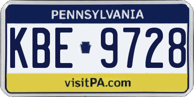 PA license plate KBE9728