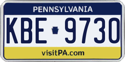 PA license plate KBE9730