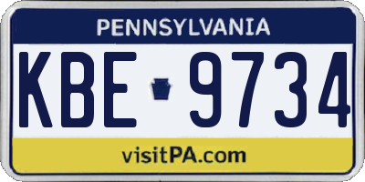 PA license plate KBE9734