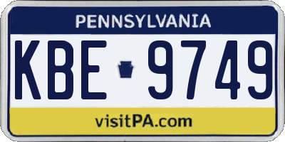 PA license plate KBE9749