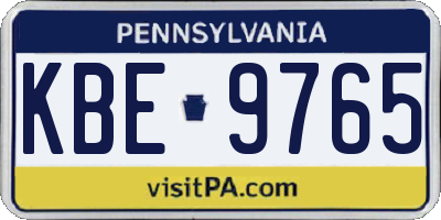 PA license plate KBE9765