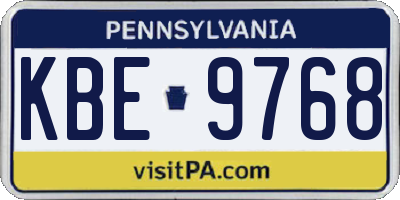 PA license plate KBE9768