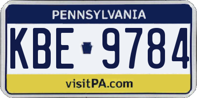 PA license plate KBE9784