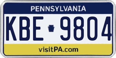 PA license plate KBE9804