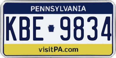 PA license plate KBE9834