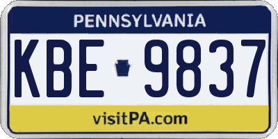 PA license plate KBE9837