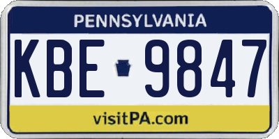 PA license plate KBE9847