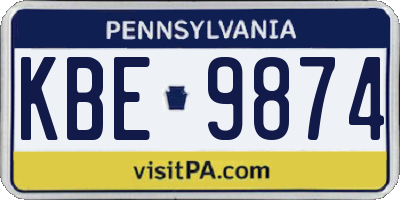 PA license plate KBE9874