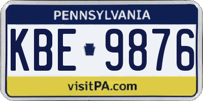 PA license plate KBE9876