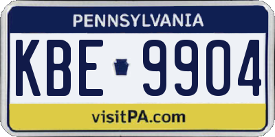 PA license plate KBE9904