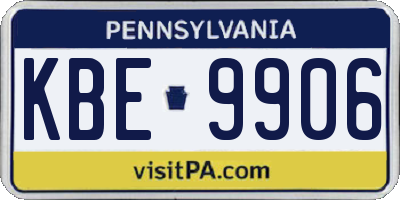 PA license plate KBE9906