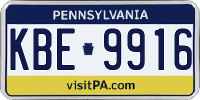 PA license plate KBE9916