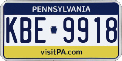 PA license plate KBE9918