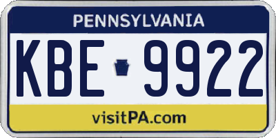 PA license plate KBE9922