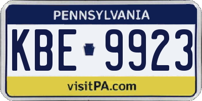 PA license plate KBE9923