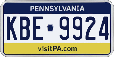 PA license plate KBE9924