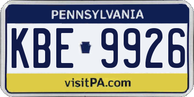 PA license plate KBE9926