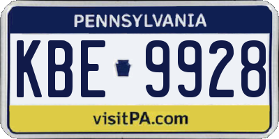PA license plate KBE9928