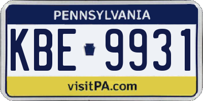 PA license plate KBE9931
