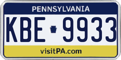 PA license plate KBE9933