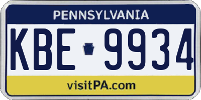 PA license plate KBE9934