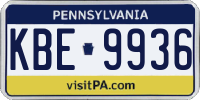 PA license plate KBE9936
