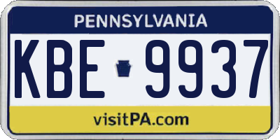 PA license plate KBE9937