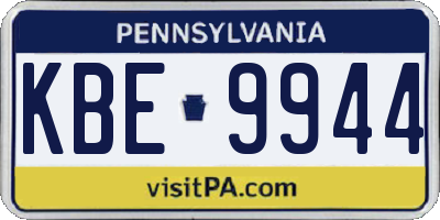 PA license plate KBE9944
