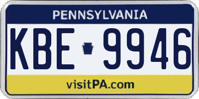 PA license plate KBE9946