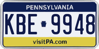 PA license plate KBE9948