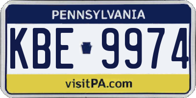 PA license plate KBE9974