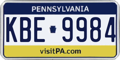 PA license plate KBE9984