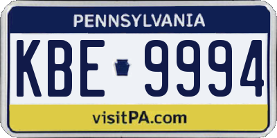 PA license plate KBE9994