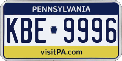 PA license plate KBE9996