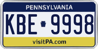 PA license plate KBE9998
