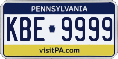 PA license plate KBE9999