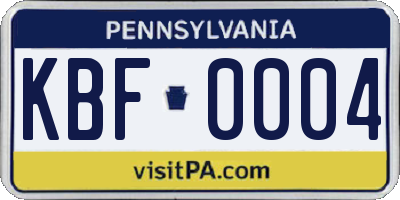 PA license plate KBF0004