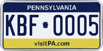 PA license plate KBF0005