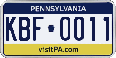 PA license plate KBF0011