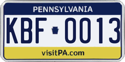 PA license plate KBF0013