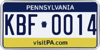 PA license plate KBF0014