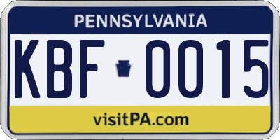 PA license plate KBF0015