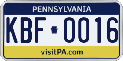 PA license plate KBF0016